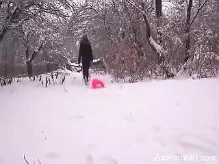 Fine ass blonde fucked in outdoor scenes by white dog with big...