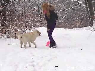 Sexy ass babe tries winter hardcore perversions with a dog
